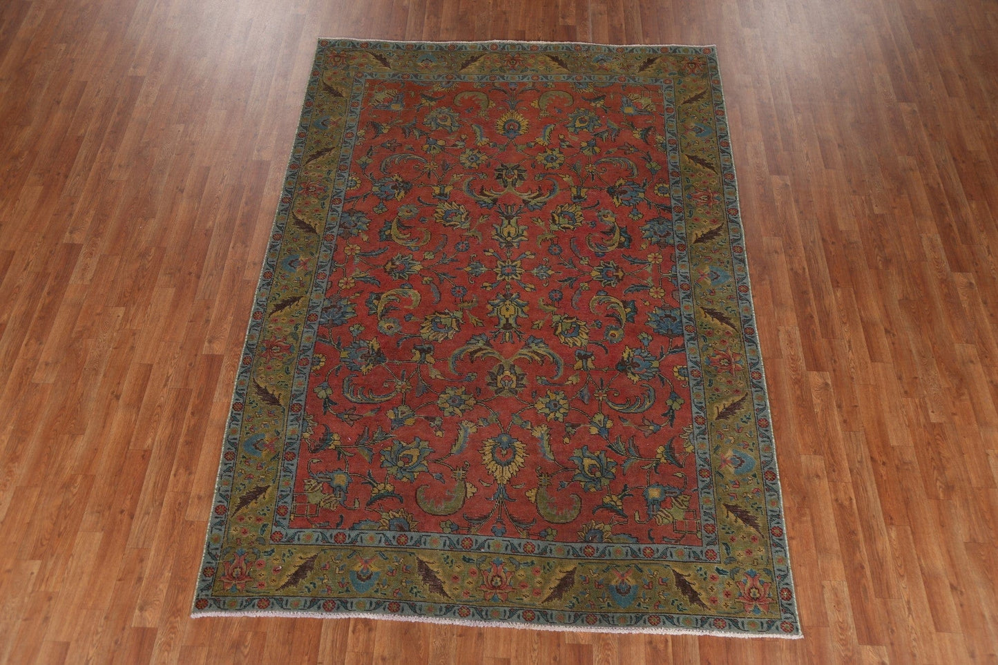 Over-Dyed Floral Tabriz Persian Area Rug 6x9