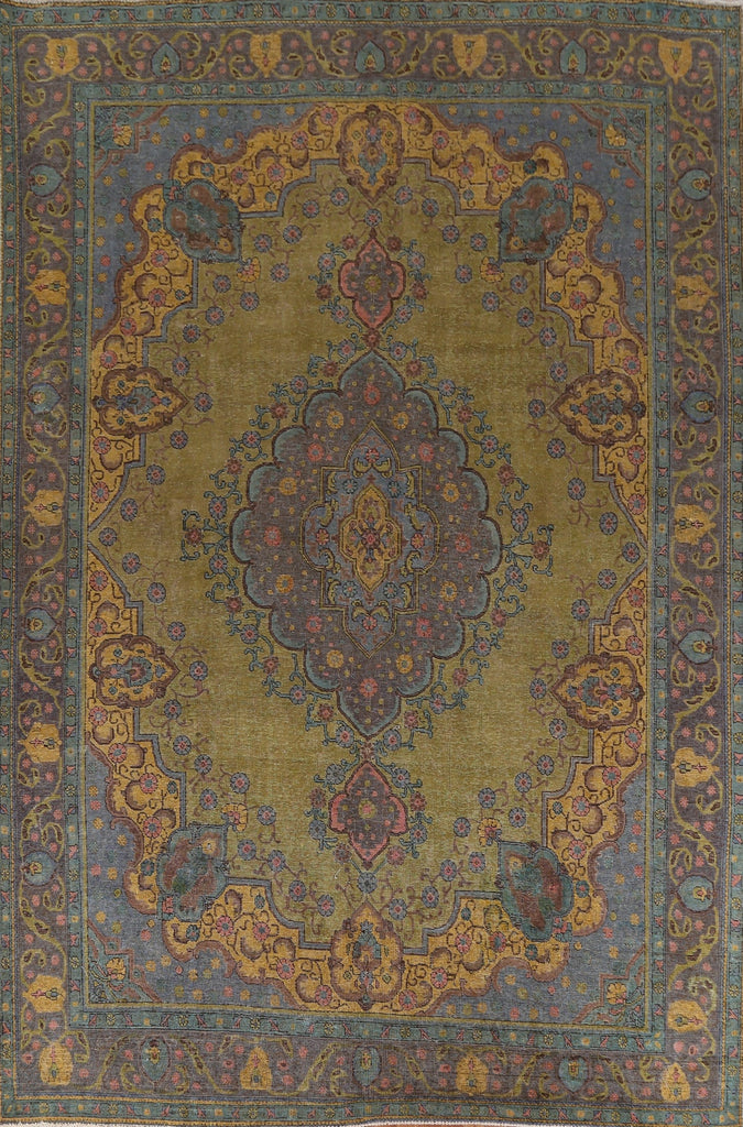 Geometric Over-Dyed Tabriz Persian Area Rug 10x13