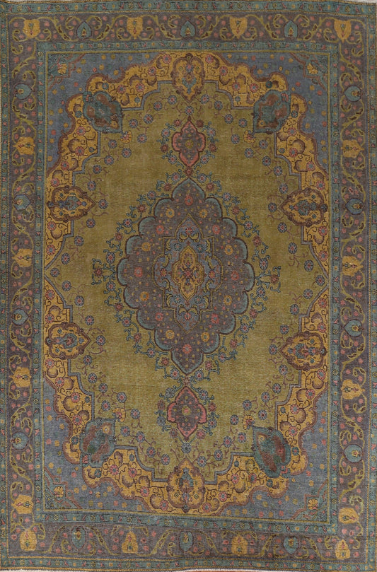 Geometric Over-Dyed Tabriz Persian Area Rug 10x13