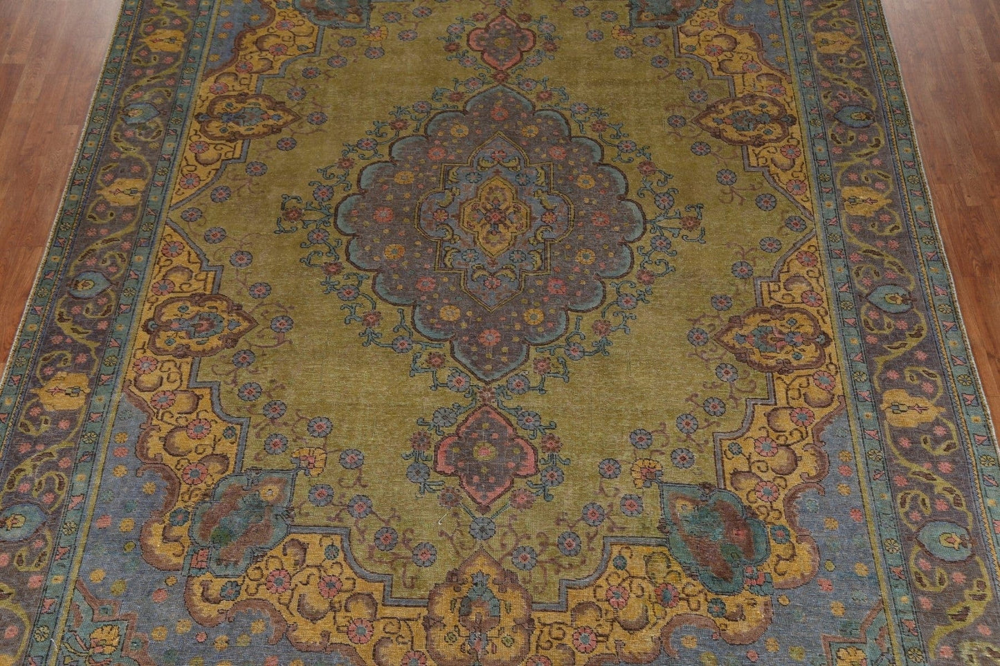 Geometric Over-Dyed Tabriz Persian Area Rug 10x13