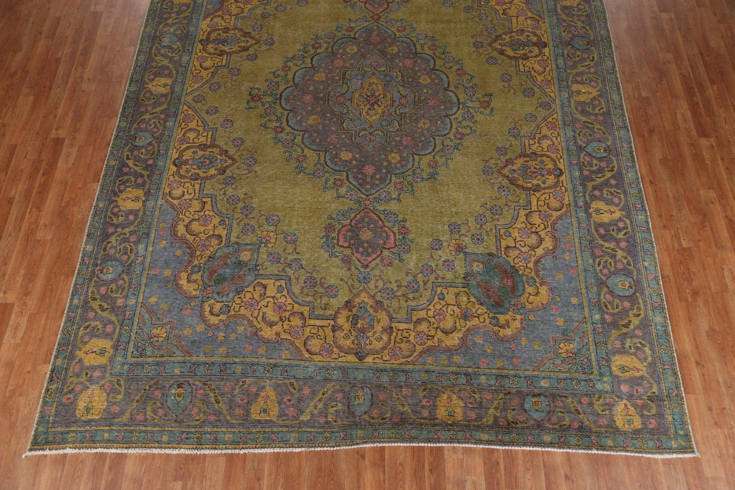 Geometric Over-Dyed Tabriz Persian Area Rug 10x13