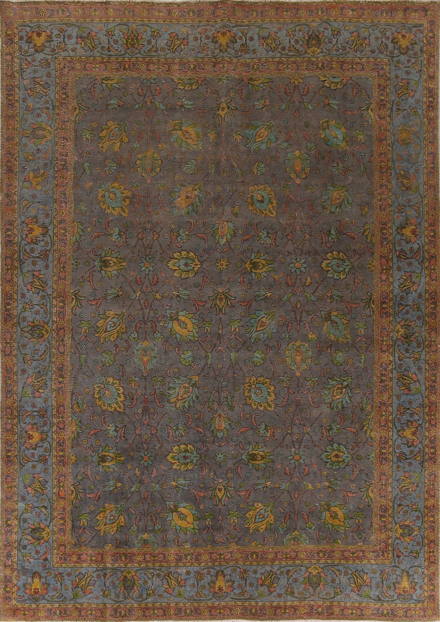 Over-Dyed Floral Tabriz Persian Area Rug 10x13