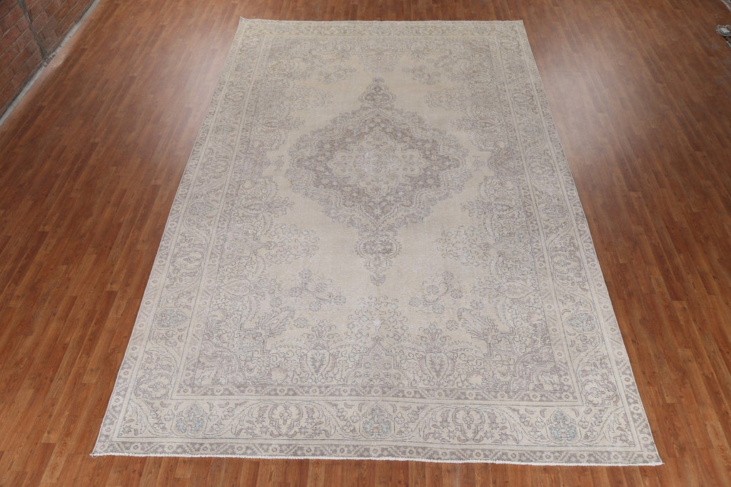 Muted Distressed Tabriz Large Persian Rug 10x15