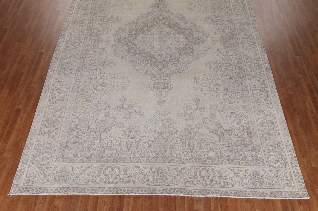 Muted Distressed Tabriz Large Persian Rug 10x15