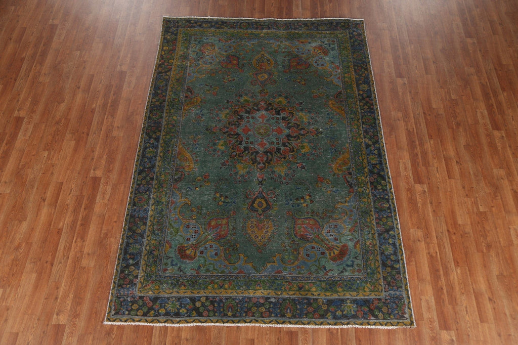 Geometric Overdyed Tabriz Persian Area Rug 6x9