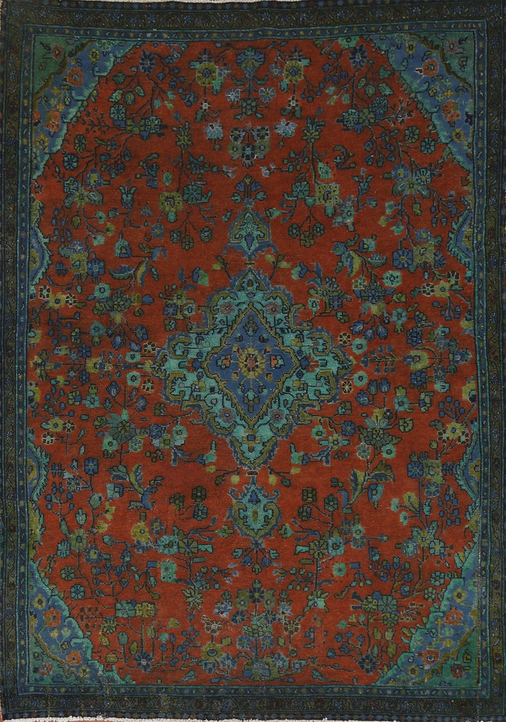 Over-Dyed Wool Hamedan Persian Area Rug 7x9