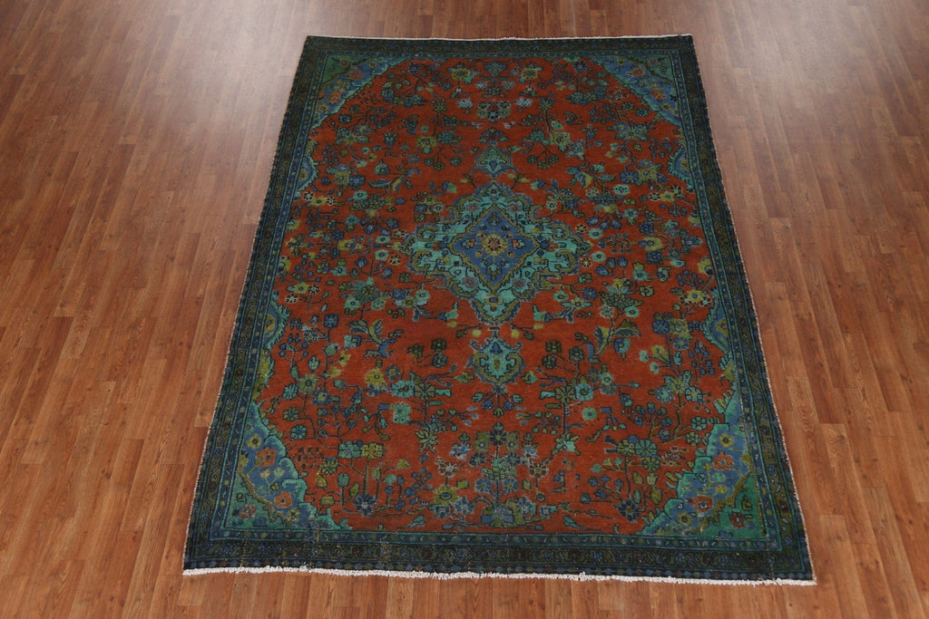 Over-Dyed Wool Hamedan Persian Area Rug 7x9