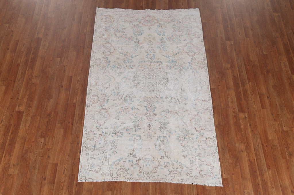 Floral Distressed Kerman Persian Area Rug 4x7