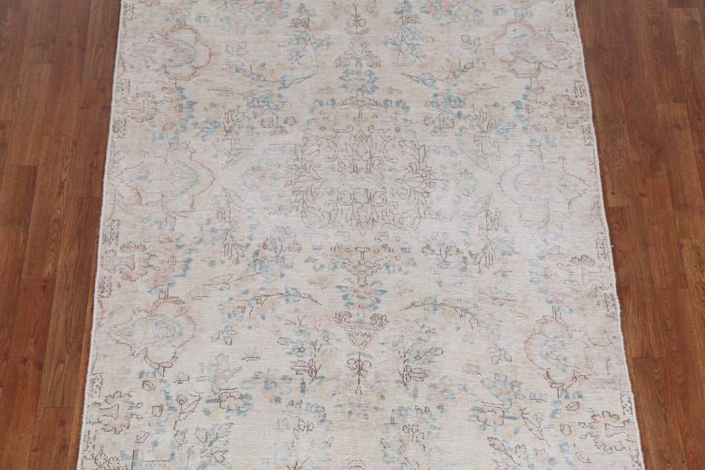 Floral Distressed Kerman Persian Area Rug 4x7