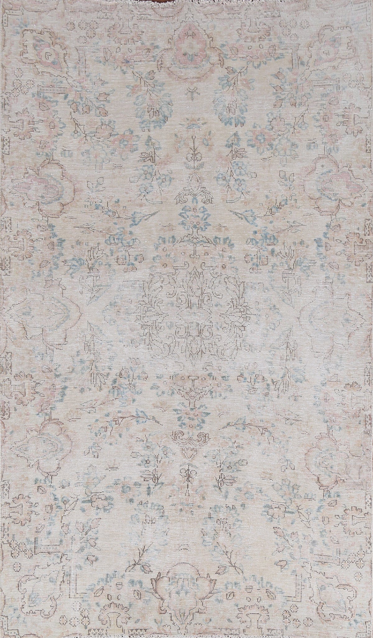 Floral Distressed Kerman Persian Area Rug 4x7