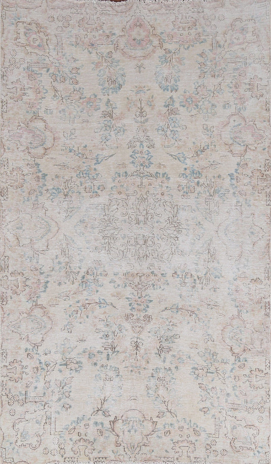 Floral Distressed Kerman Persian Area Rug 4x7