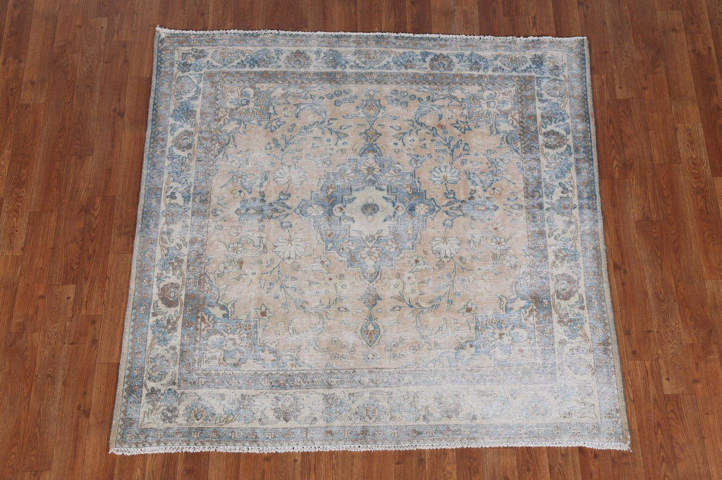 Distressed Wool Kerman Persian Square Rug 5x5