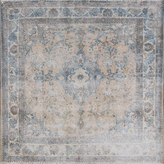 Distressed Wool Kerman Persian Square Rug 5x5