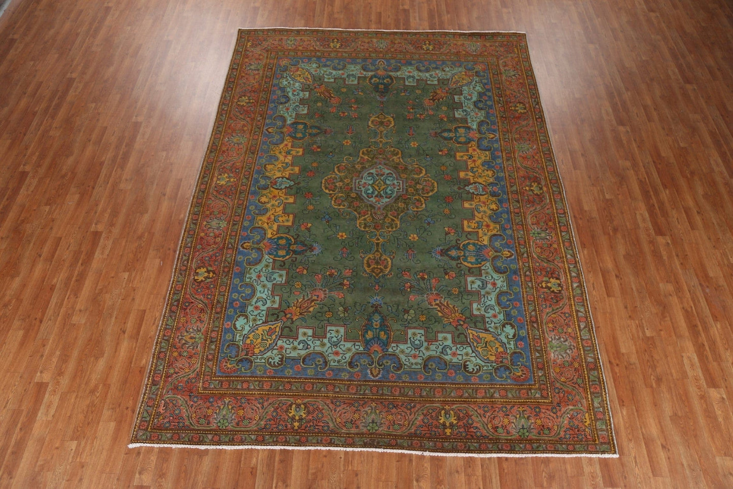 Green Wool Tabriz Persian Area Rug 8x11