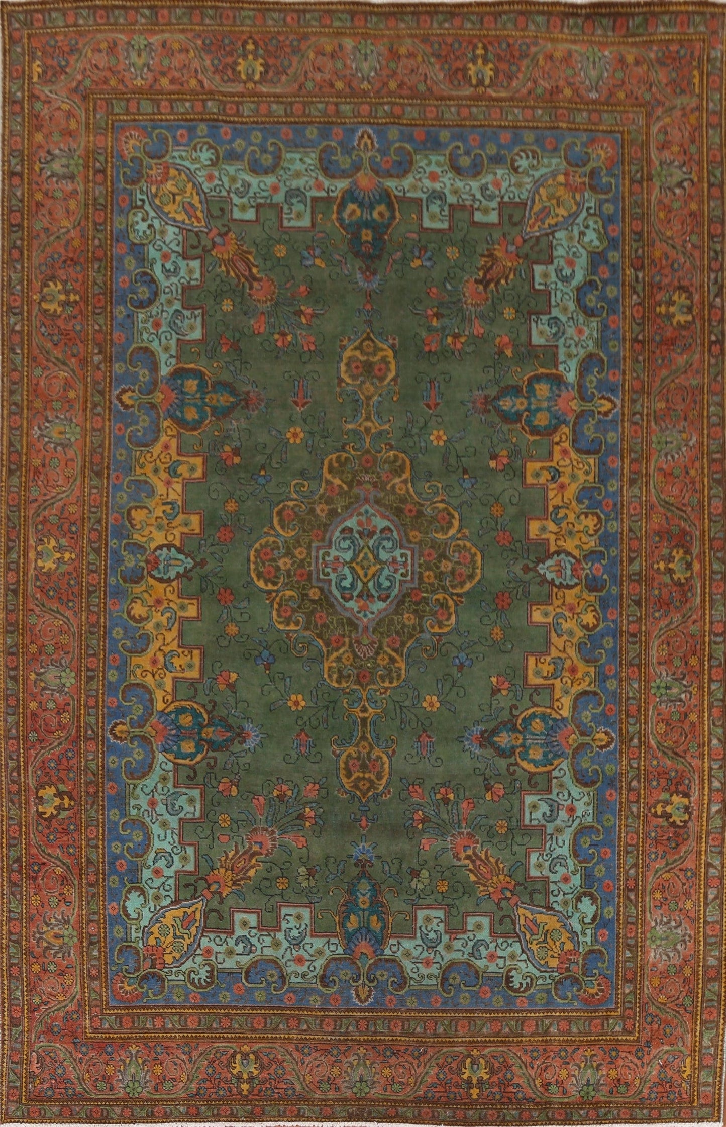 Green Wool Tabriz Persian Area Rug 8x11