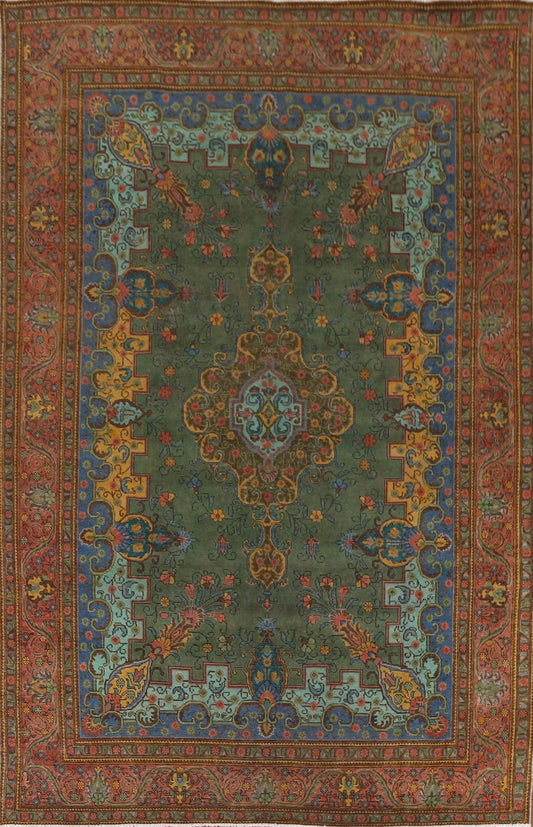 Green Wool Tabriz Persian Area Rug 8x11