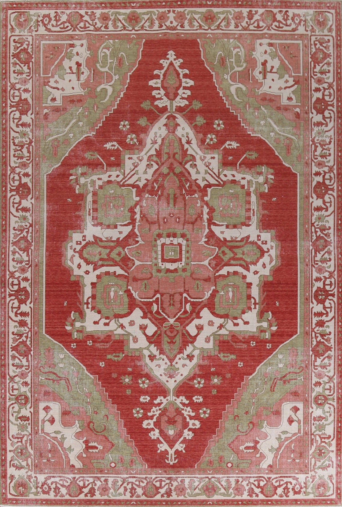 Red/ Ivory Geometric Heriz Serapi Turkish Rug 9x12