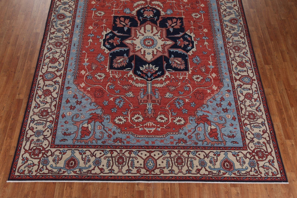 Geometric Red Heriz Serapi Turkish Rug 9x12