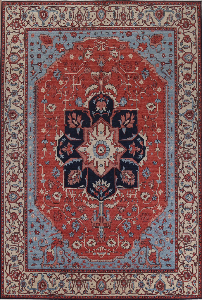 Geometric Red Heriz Serapi Turkish Rug 9x12