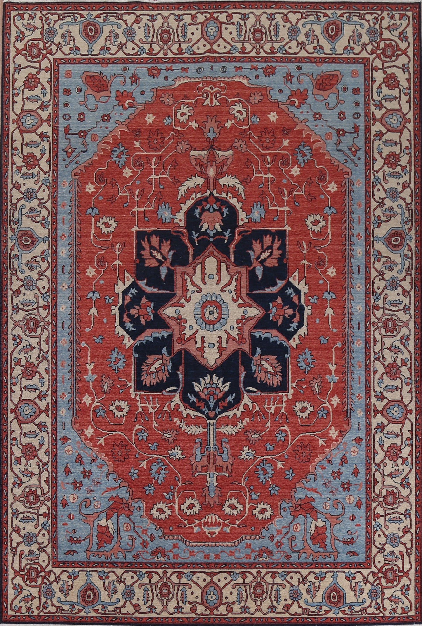 Geometric Red Heriz Serapi Turkish Rug 9x12