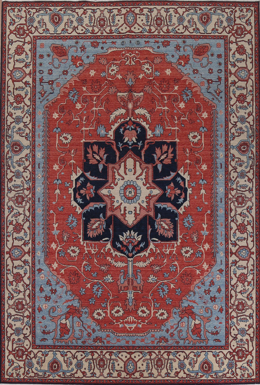 Geometric Red Heriz Serapi Turkish Rug 9x12