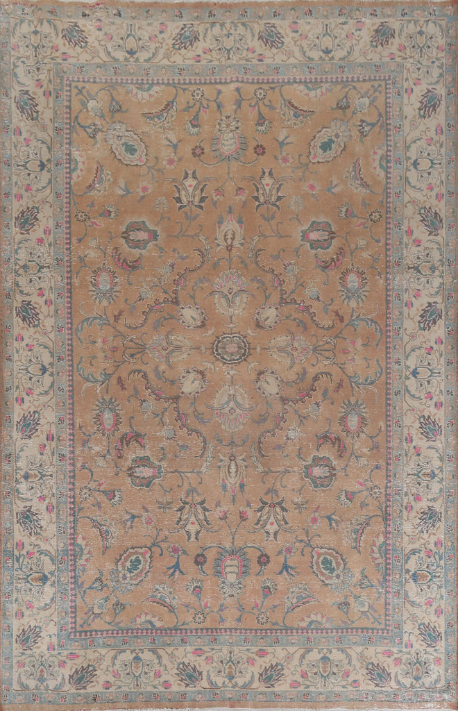 Overdyed Floral Tabriz Persian Wool Rug 7x10