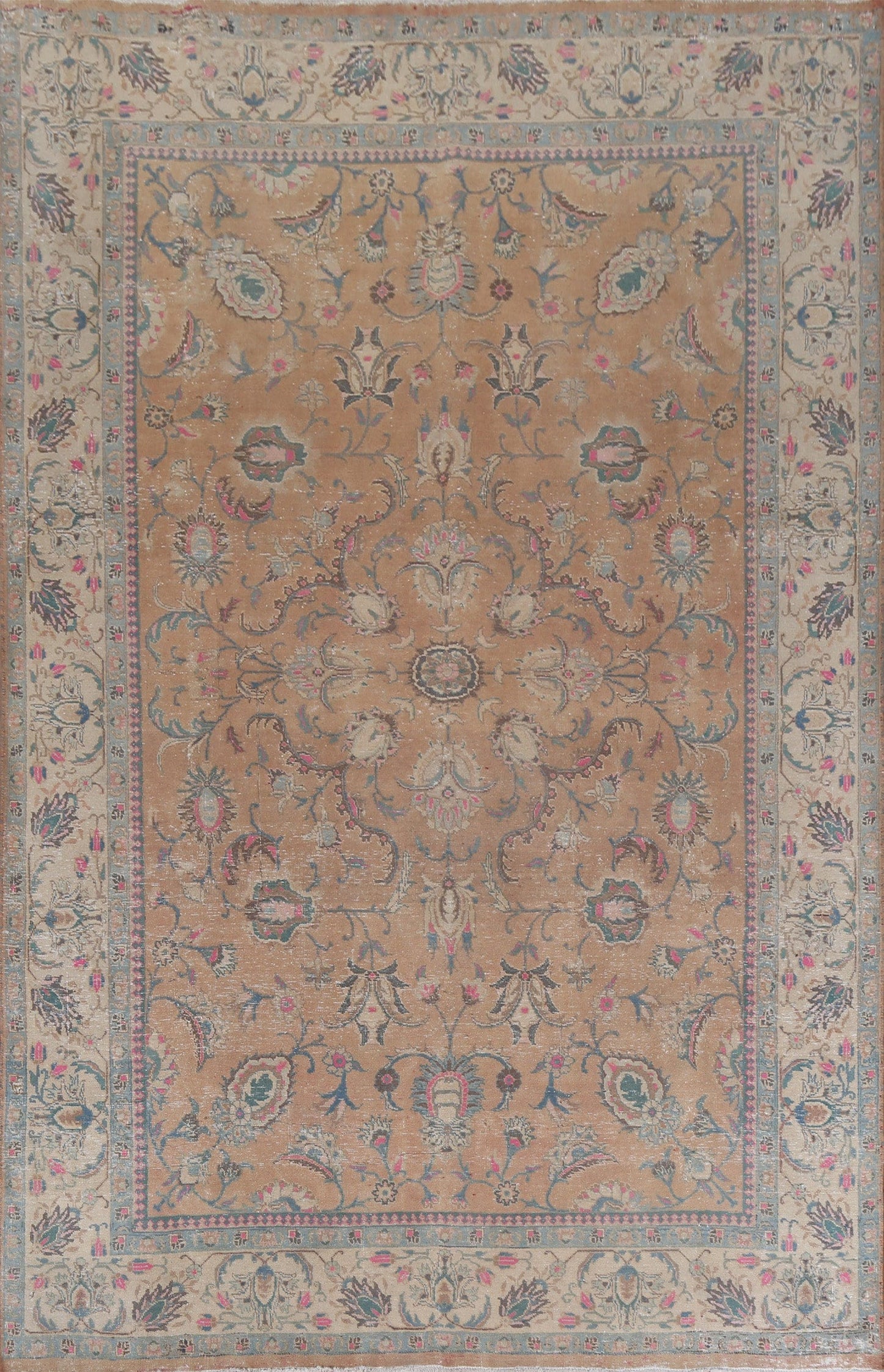 Overdyed Floral Tabriz Persian Wool Rug 7x10