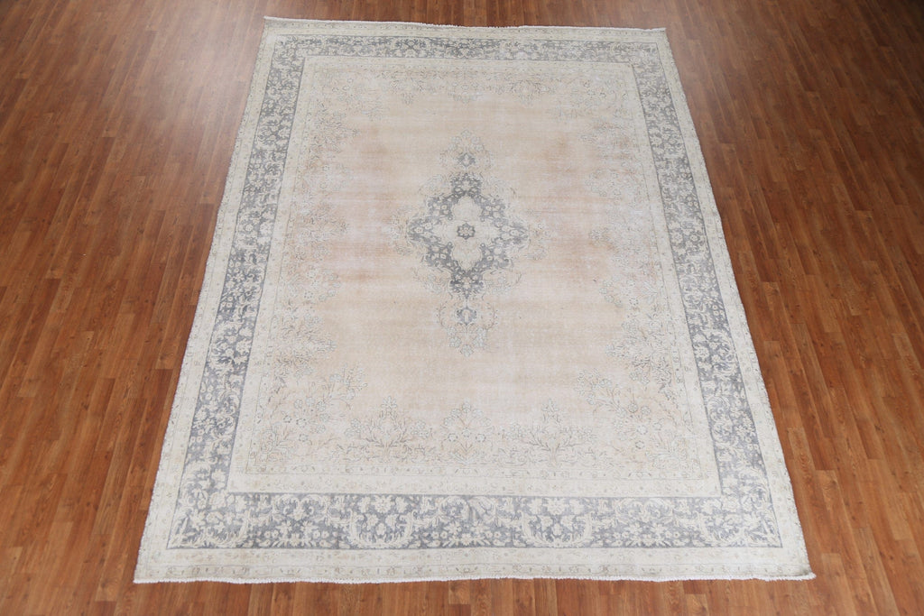 Muted Distressed Kerman Persian Wool Rug 9x12