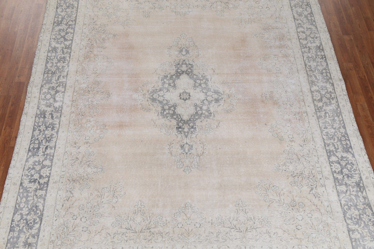 Muted Distressed Kerman Persian Wool Rug 9x12