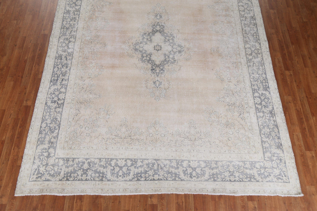 Muted Distressed Kerman Persian Wool Rug 9x12