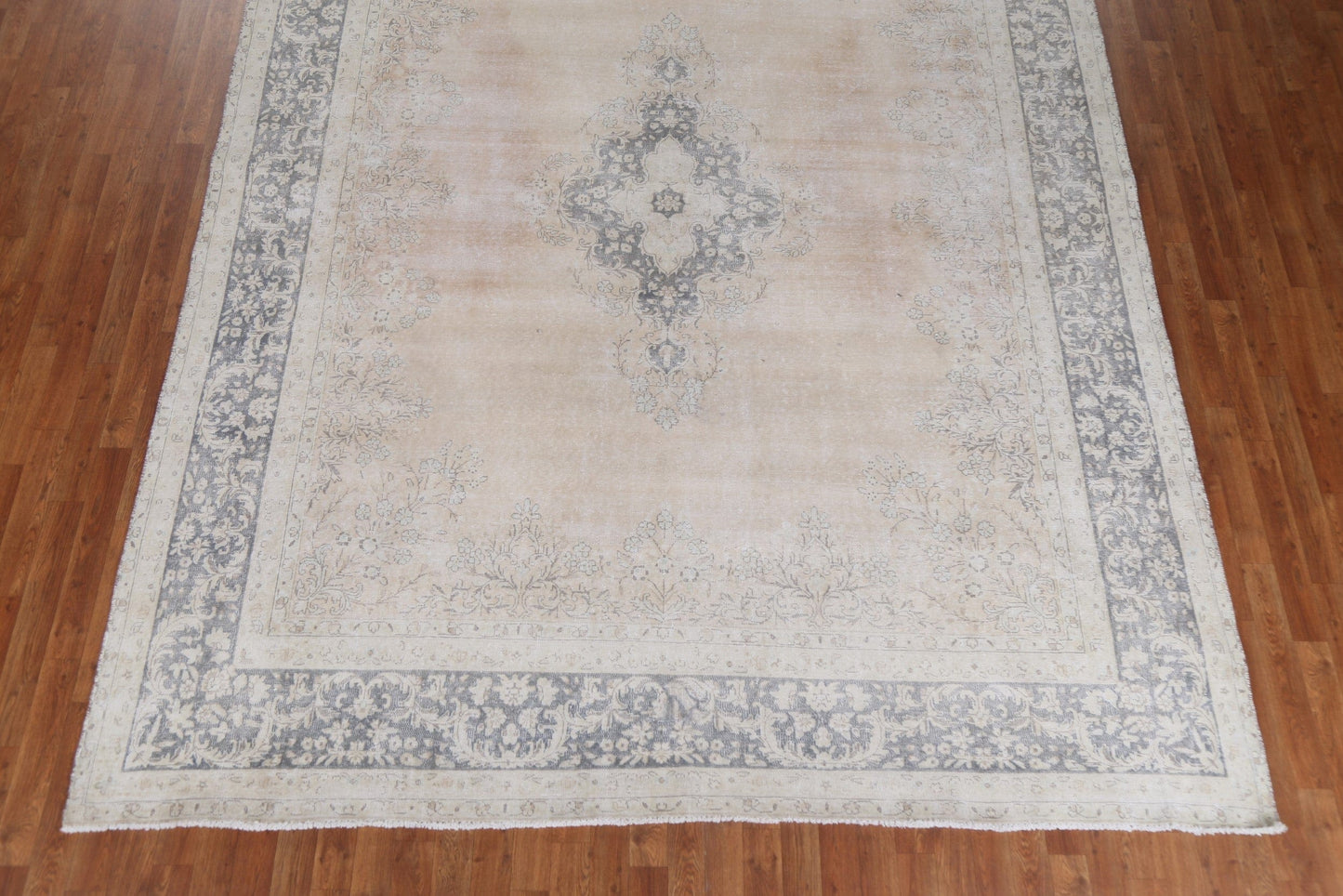 Muted Distressed Kerman Persian Wool Rug 9x12