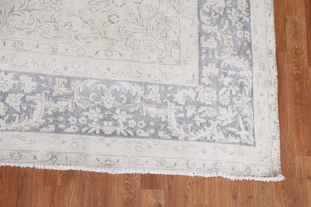 Muted Distressed Kerman Persian Wool Rug 9x12