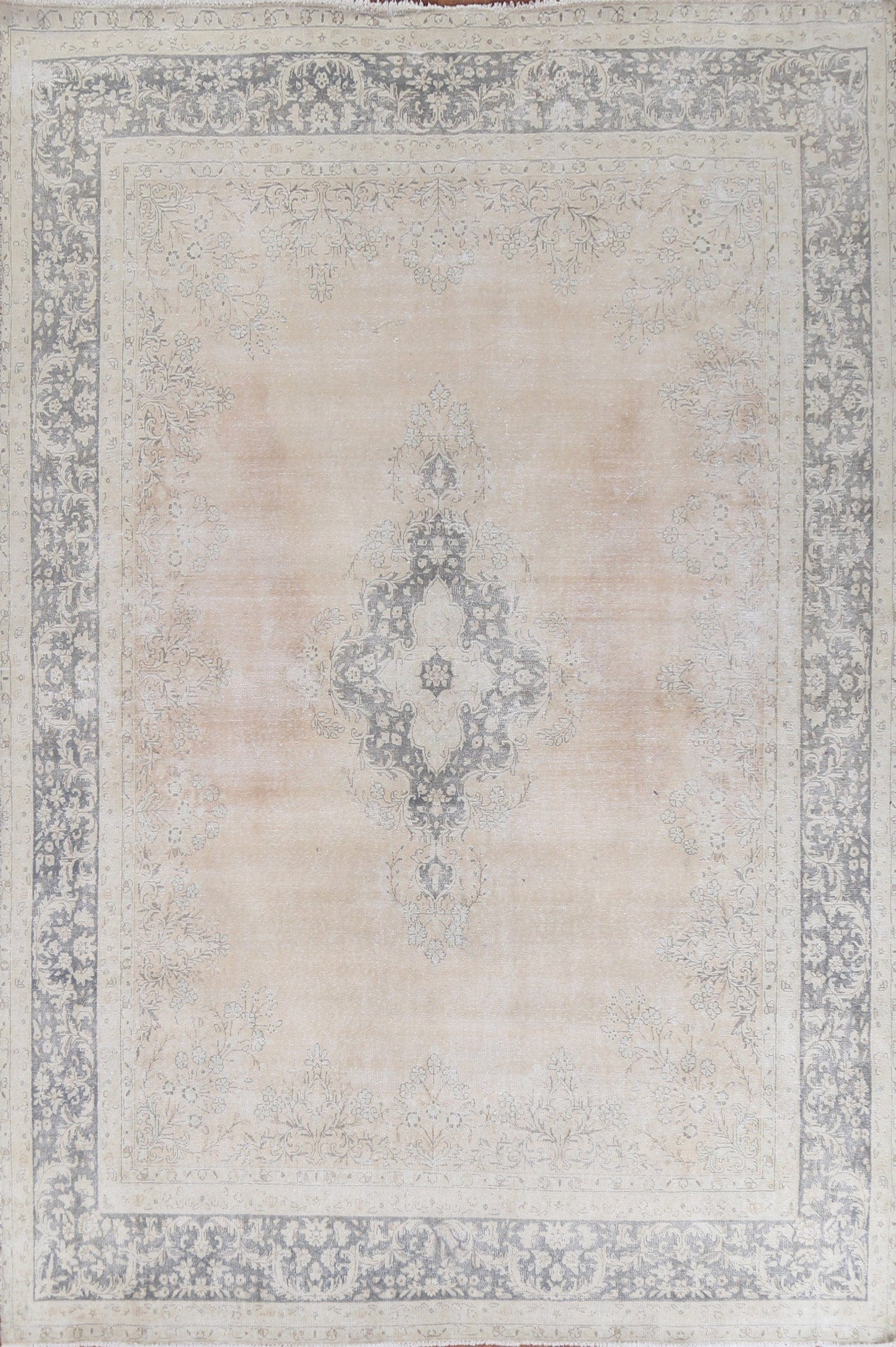 Muted Distressed Kerman Persian Wool Rug 9x12