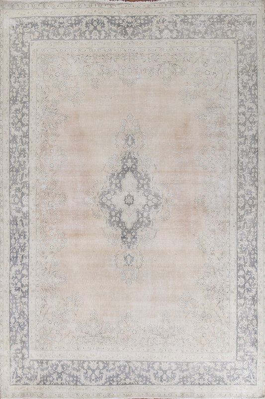 Muted Distressed Kerman Persian Wool Rug 9x12