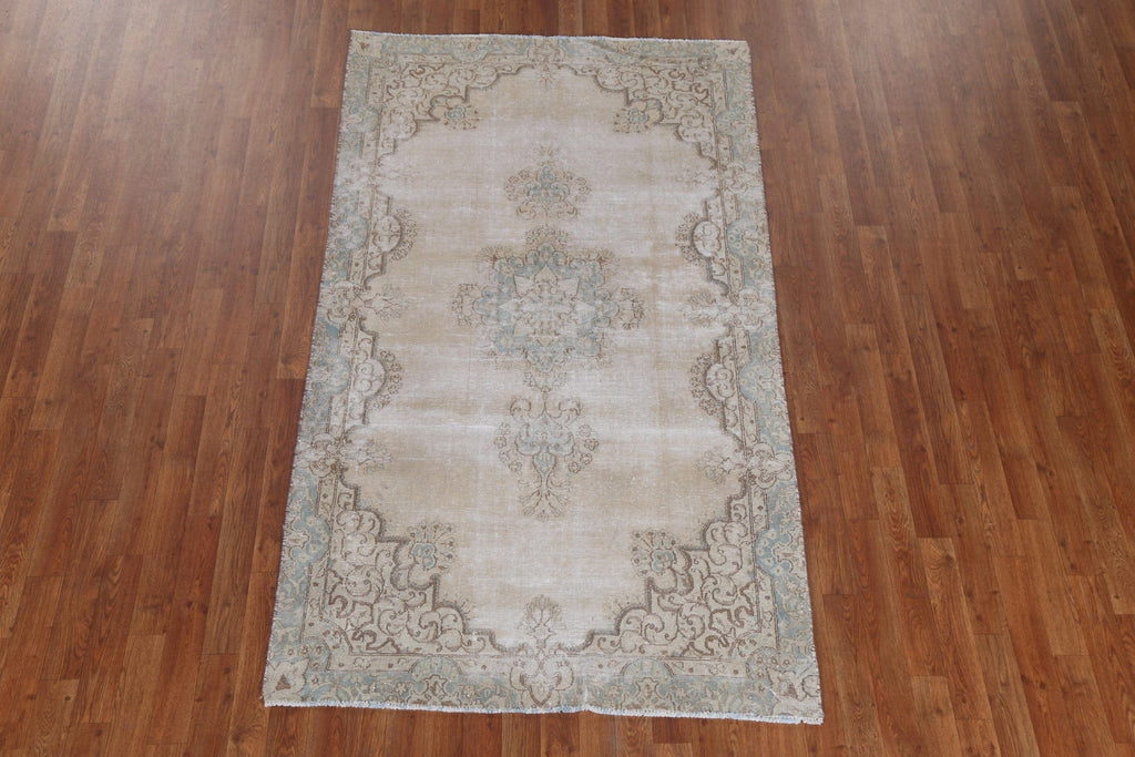 Distressed Geometric Kerman Persian Wool Rug 4x7