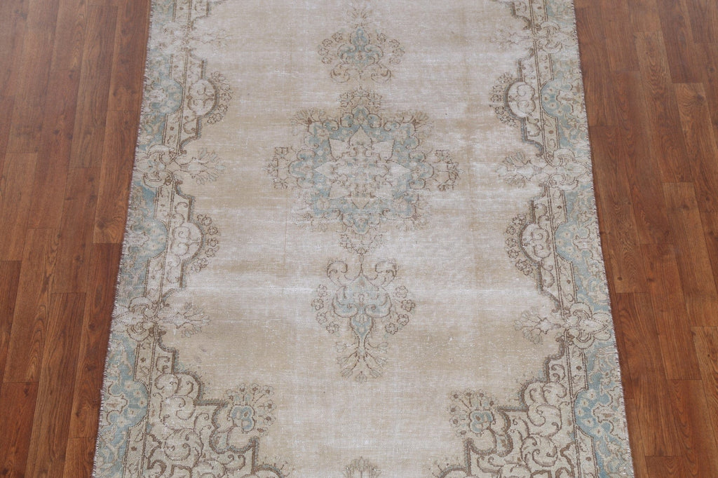 Distressed Geometric Kerman Persian Wool Rug 4x7