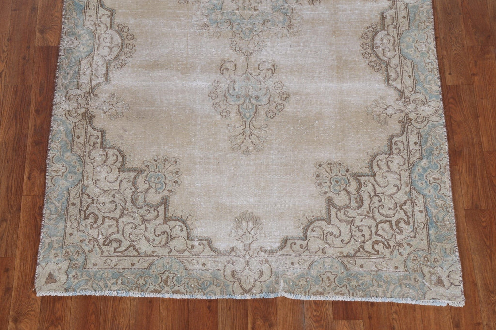 Distressed Geometric Kerman Persian Wool Rug 4x7