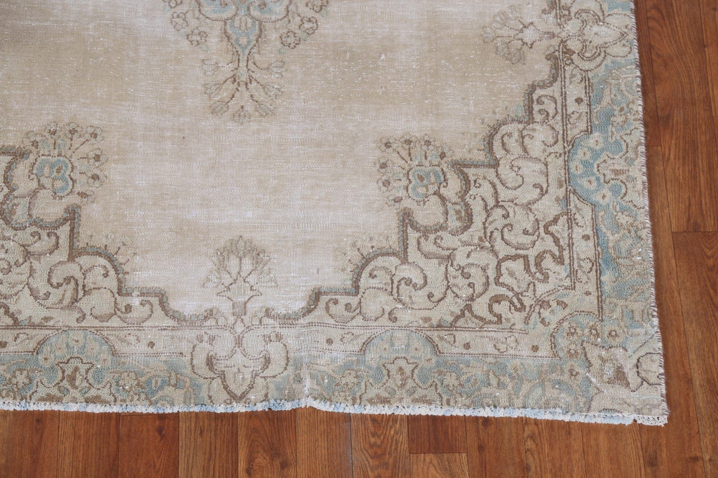 Distressed Geometric Kerman Persian Wool Rug 4x7