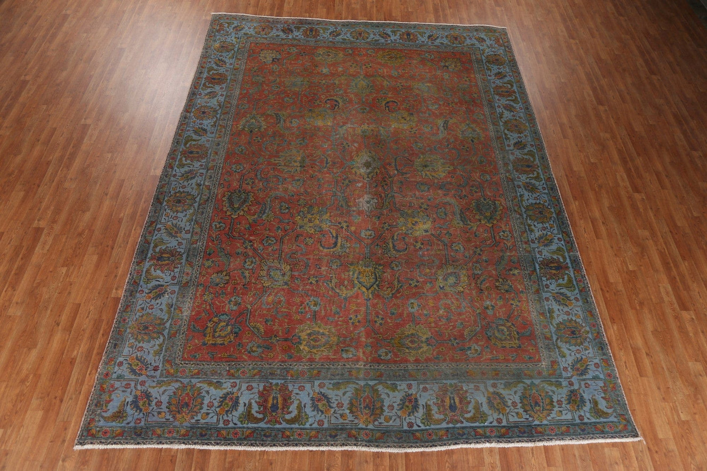 Geometric Over-Dyed Tabriz Persian Wool Rug 10x13