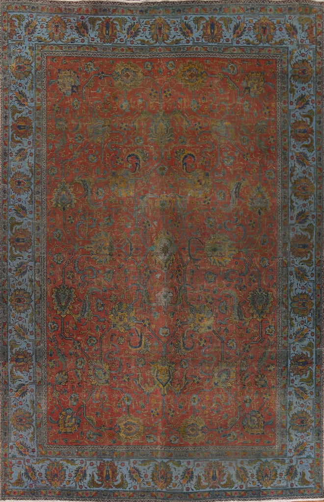 Geometric Over-Dyed Tabriz Persian Wool Rug 10x13