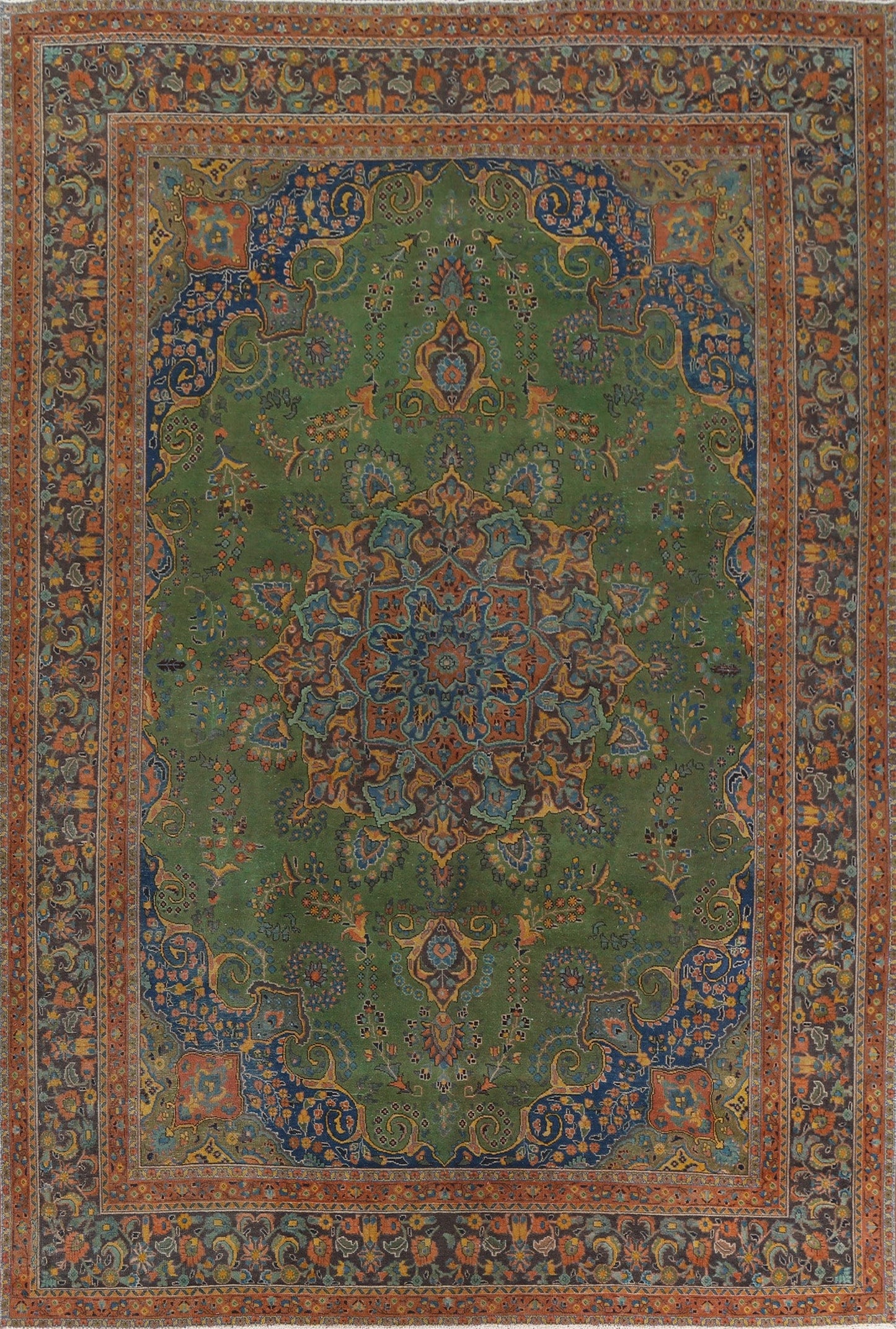 Over-Dyed Floral Tabriz Persian Wool Rug 9x12