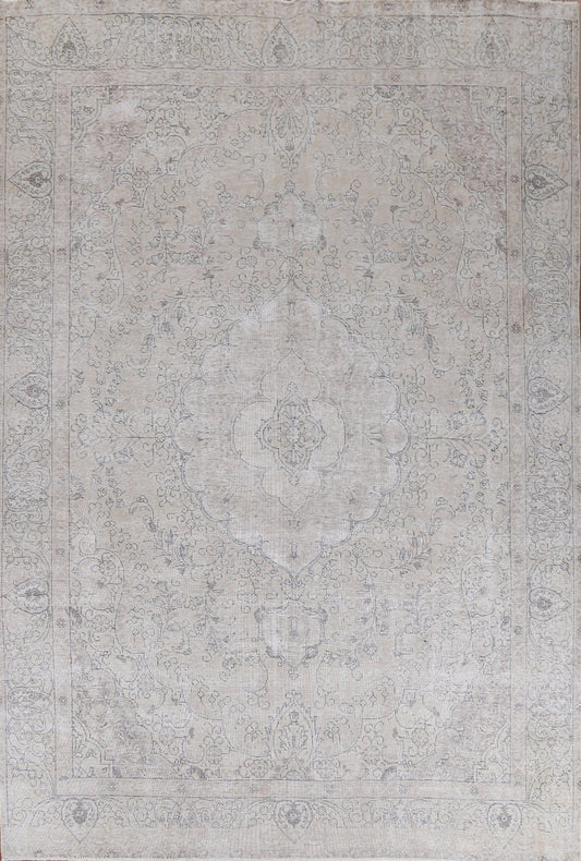 Distressed Floral Tabriz Persian Wool Rug 9x12