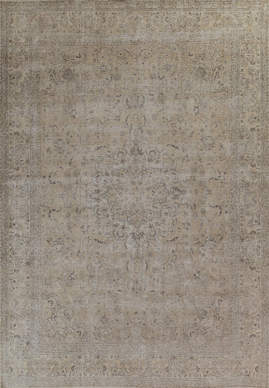 Distressed Floral Tabriz Persian Wool Rug 10x12