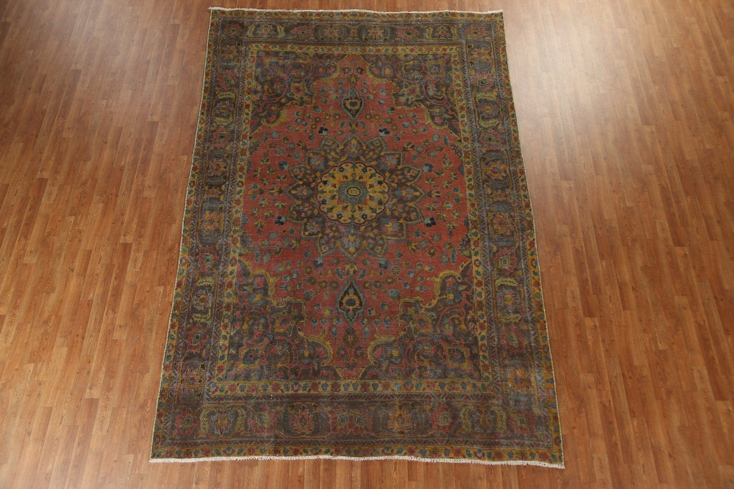 Floral Over-Dyed Kashan Persian Wool Rug 8x11