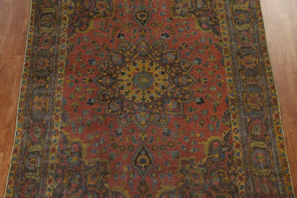 Floral Over-Dyed Kashan Persian Wool Rug 8x11