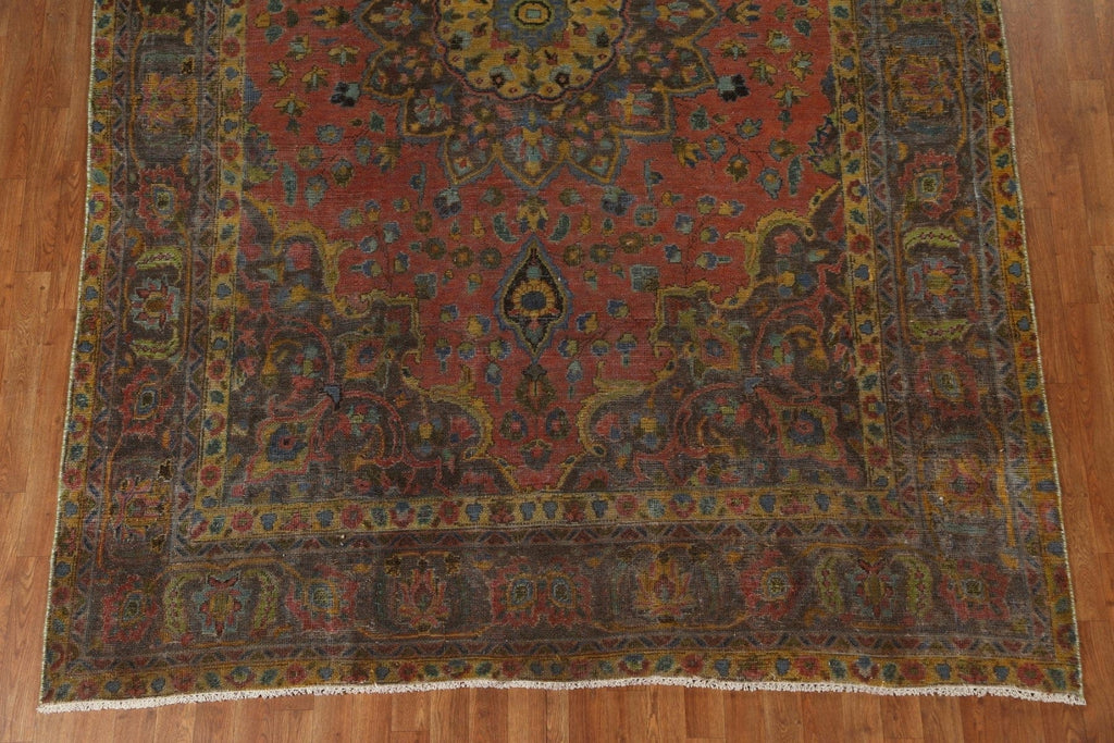 Floral Over-Dyed Kashan Persian Wool Rug 8x11