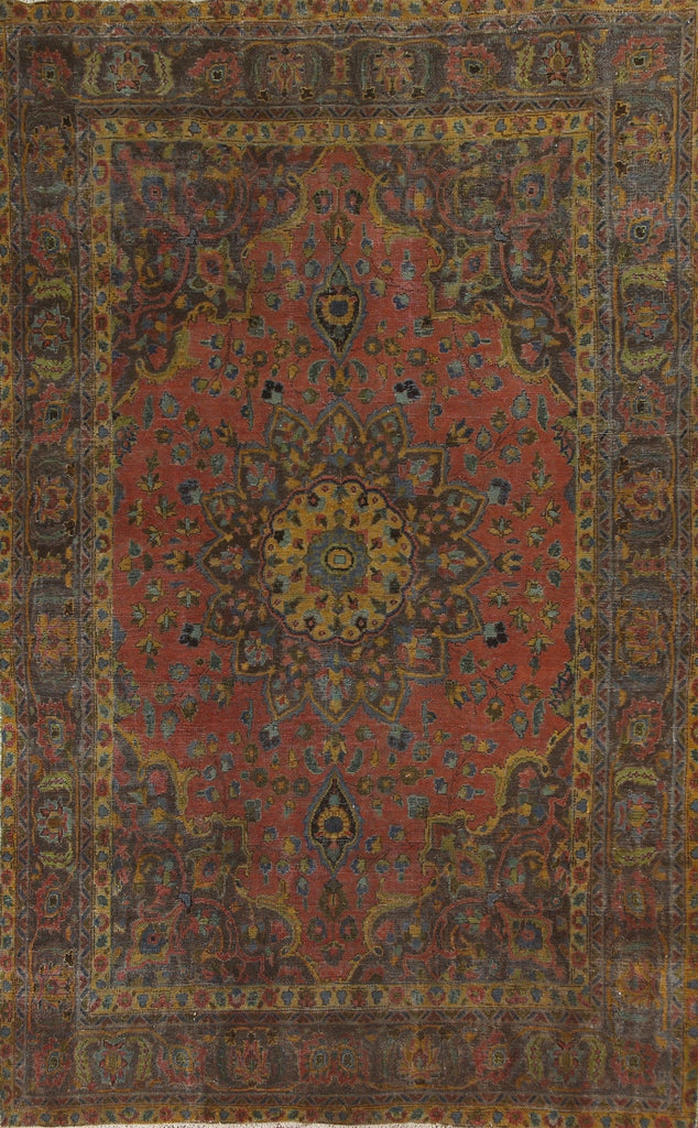 Floral Over-Dyed Kashan Persian Wool Rug 8x11