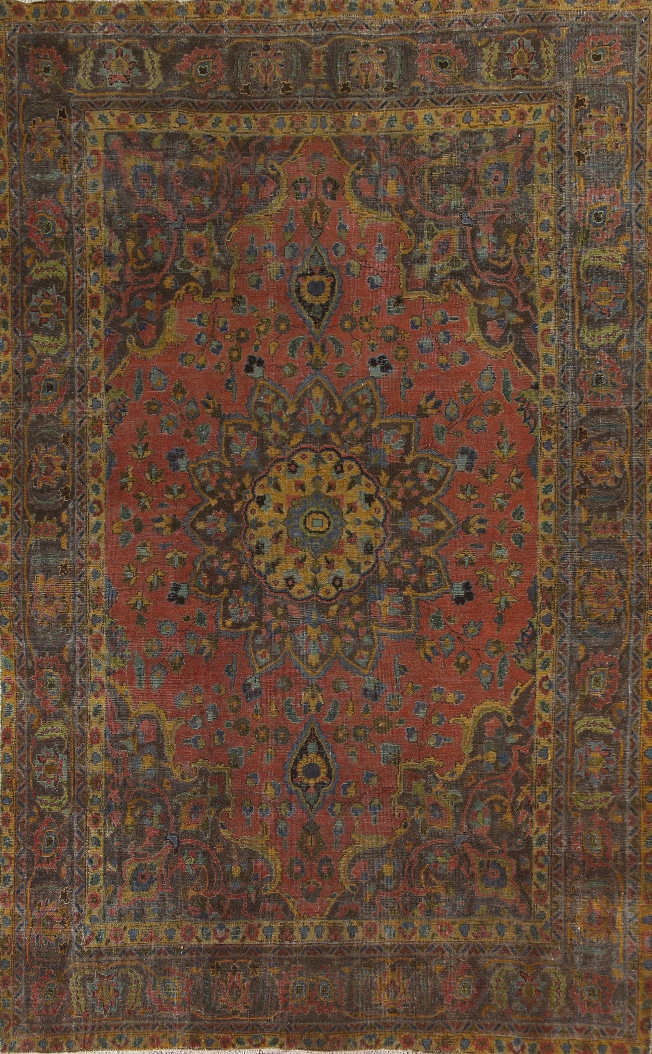 Floral Over-Dyed Kashan Persian Wool Rug 8x11