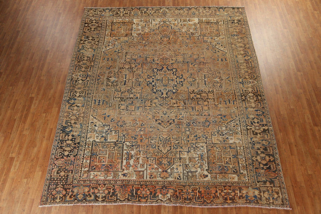 Muted Geometric Heriz Persian Wool Rug 10x12