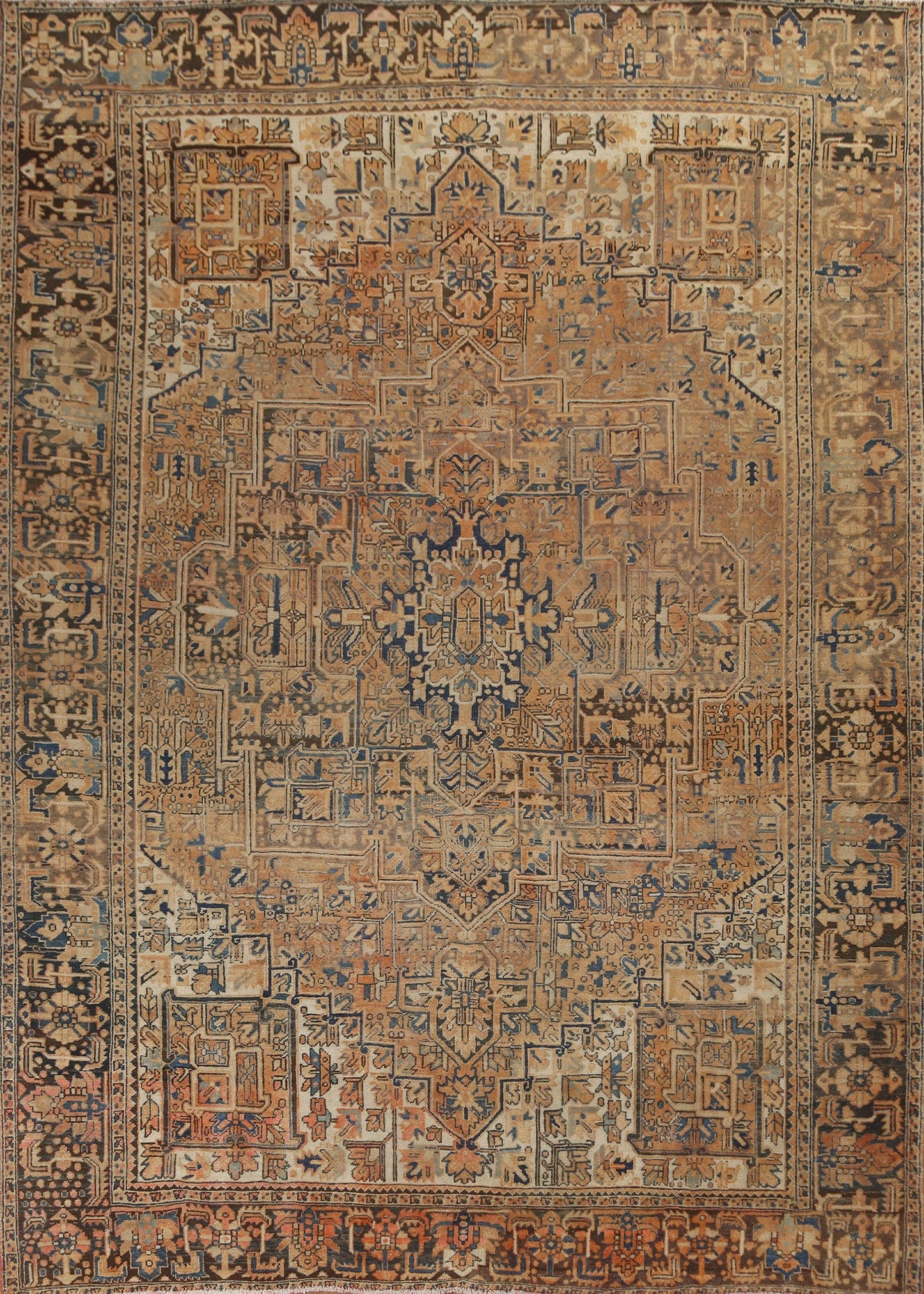 Muted Geometric Heriz Persian Wool Rug 10x12